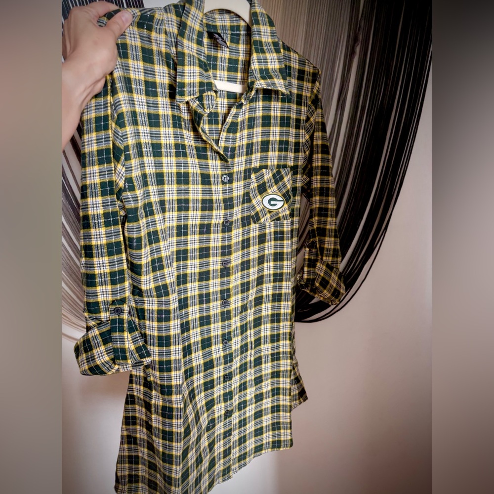 Green Bay Packers NFL Plaid Flannel Button Front Shirt Women's M